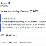 Coinbase 将 Osmosis（OSMO）列入上币路线图