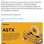 欧洲加密ETP发行商21Shares推出21Shares Stacks Staking ETP