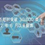 比特币短时突破 30,000 美元，创自 2022 年 6 月以来新高