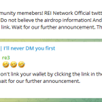 公链REI Network官方推特账号被黑，请勿点击可疑链接