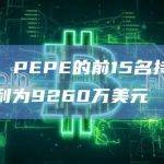 数据：PEPE的前15名持有者总获利为9260万美元