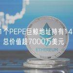 数据：31个PEPE巨鲸地址持有14.8%的PEPE总量，总价值超7000万美元