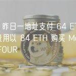 数据：昨日一地址支付 64 ETH 的 Gas 费用以 84 ETH 购买 Meme 代币 FOUR