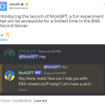 ENS推出AI机器人NickGPT，目前已部署至Discord